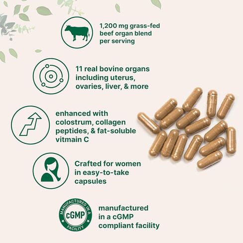 Micro Ingredients Grass‑Fed Beef Organ Supplement for Women – Bovine Beef Liver, Kidney, Heart & Uterus Tissue – 1,200 mg Organ Blend Plus Vitamin C, Colostrum & Collagen – 240 Capsules, No Fillers in Saudi Arabia