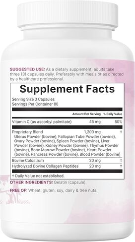 Micro Ingredients Grass‑Fed Beef Organ Supplement for Women – Bovine Beef Liver, Kidney, Heart & Uterus Tissue – 1,200 mg Organ Blend Plus Vitamin C, Colostrum & Collagen – 240 Capsules, No Fillers in Saudi Arabia