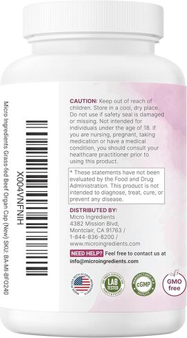 Micro Ingredients Grass‑Fed Beef Organ Supplement for Women – Bovine Beef Liver, Kidney, Heart & Uterus Tissue – 1,200 mg Organ Blend Plus Vitamin C, Colostrum & Collagen – 240 Capsules, No Fillers in Saudi Arabia