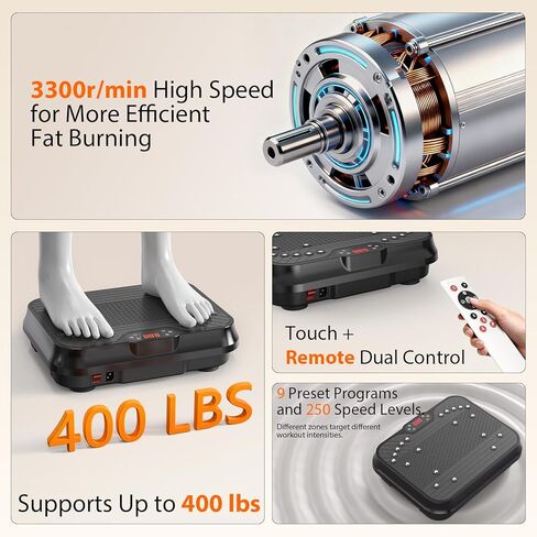 Vibration Plate Exercise Machine for Lymphatic Drainage,Power Vibrate Stand Shake Board 400 Lbs Capacity Fitness Platform with Fitness Resistance Bands Weight Loss Gifts for Women Men in Saudi Arabia