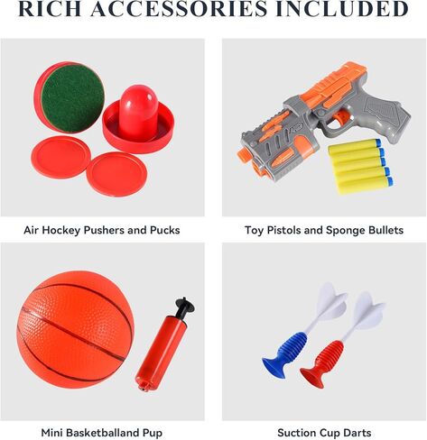 طاولة ألعاب كومبو 4 في 1 من روزيد للمنزل، وغرفة الألعاب، والأصدقاء والعائلة، وألعاب الرماية، والهوكي الهوائي، وكرة السلة، ورمي السهام، وطاولة ألعاب متعددة in Kuwait