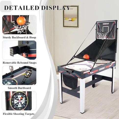 طاولة ألعاب كومبو 4 في 1 من روزيد للمنزل، وغرفة الألعاب، والأصدقاء والعائلة، وألعاب الرماية، والهوكي الهوائي، وكرة السلة، ورمي السهام، وطاولة ألعاب متعددة in Kuwait