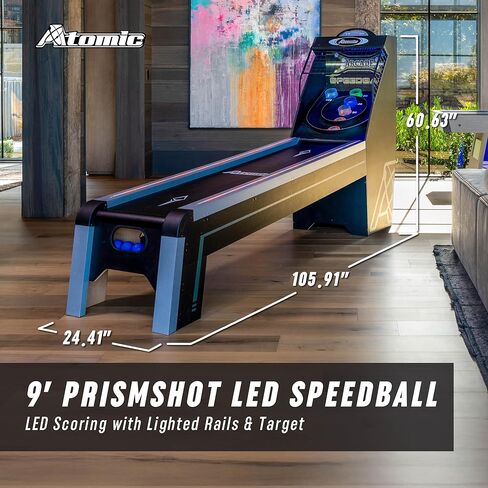 Atomic 9‑Foot Prism Shot LED Speedball Arcade Game Table – Skeeball‑Style LED Scoring with Lighted Rails & Target, Electronic Scoreboard & Sound Effects – Automatic Ball Return in Saudi Arabia