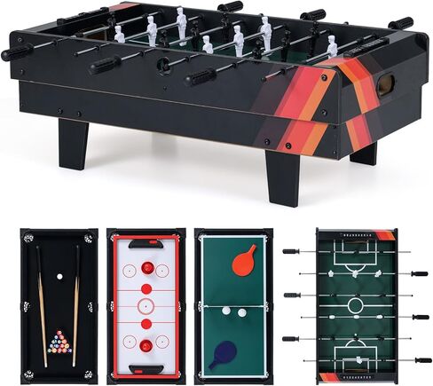GYMAX 4 in 1 Multi Game Table, 32" Combo Game Table Set Includes Foosball, Pool Table, Hockey, Ping Pong Tabletops w/Accessories for Kids & Adults, Home, Game Room, Family Nights in Saudi Arabia