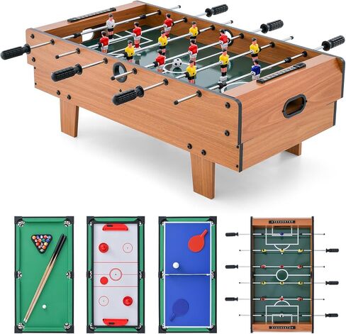 GYMAX 4 in 1 Multi Game Table, 32" Combo Game Table Set Includes Foosball, Pool Table, Hockey, Ping Pong Tabletops w/Accessories for Kids & Adults, Home, Game Room, Family Nights in Saudi Arabia
