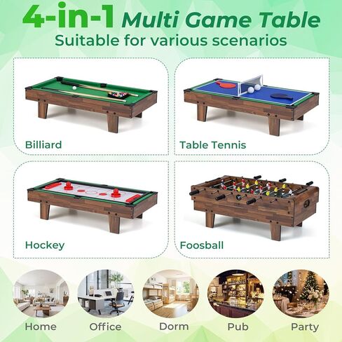 GYMAX 4 in 1 Multi Game Table, 32" Combo Game Table Set Includes Foosball, Pool Table, Hockey, Ping Pong Tabletops w/Accessories for Kids & Adults, Home, Game Room, Family Nights in Saudi Arabia