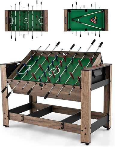 Goplus 2-in-1 Swivel Multi Game Table, 48" Combo Game Table with Foosball & Pool for Adults, Indoor Outdoor Combination Arcade Table for Home Game Room Party in Saudi Arabia