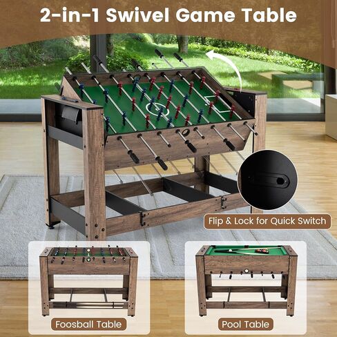Goplus 2-in-1 Swivel Multi Game Table, 48" Combo Game Table with Foosball & Pool for Adults, Indoor Outdoor Combination Arcade Table for Home Game Room Party in Saudi Arabia