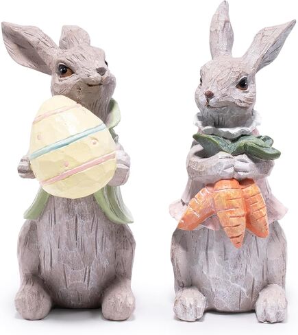 Hodao Easter Bunny Decorations Spring Home Decor Bunny Figurines(Easter White Rabbit 2pcs) in Kuwait