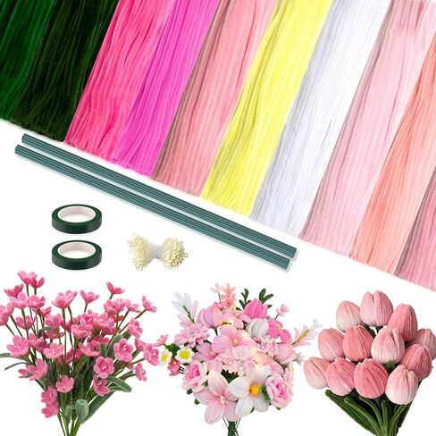 Peryiter 12 Inch Pipe Cleaners Flowers Set 1000 Pcs Pipe Cleaners Chenille Stems Craft Supplies Bulk for Tulip Bouquet Making, Art DIY Craft Projects Creative Gift Party Decorations in Saudi Arabia