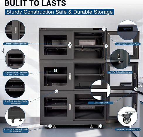 NARGON 2-40% RH 1430L الخزانة الجافة الإلكترونية، خزانة المجفف ESD لتخزين العدسات البصرية، تجميعات РСВ، الرقاقة، المكونات الإلكترونية، أشباه الموصلات، المواد الكيميائية المخبرية، الموديل NMC1436BF in Kuwait