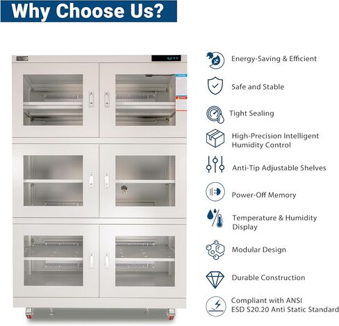 NARGON 2-40% RH 1430L الخزانة الجافة الإلكترونية، خزانة المجفف ESD لتخزين العدسات البصرية، تجميعات РСВ، الرقاقة، المكونات الإلكترونية، أشباه الموصلات، المواد الكيميائية المخبرية، الموديل NMC1436B in Kuwait