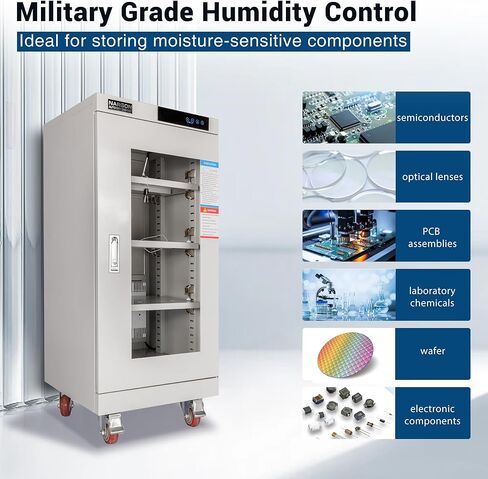 خزانة NARGON 2-40% RH 160L الإلكترونية الجافة، خزانة تجفيف ESD لتخزين العدسات البصرية، مجموعات РСВ، الرقاقة، المكونات الإلكترونية، أشباه الموصلات، المواد الكيميائية المخبرية، موديل NMC161B in Kuwait