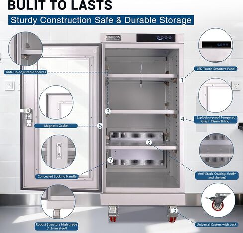 خزانة NARGON 2-40% RH 160L الإلكترونية الجافة، خزانة تجفيف ESD لتخزين العدسات البصرية، مجموعات РСВ، الرقاقة، المكونات الإلكترونية، أشباه الموصلات، المواد الكيميائية المخبرية، موديل NMC161B in Kuwait
