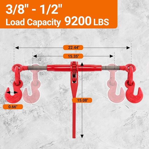 Heavy Duty Ratchet Chain Binders 2-Pack 9215 LBS Working Load Limit, 3/8" - 1/2" with G70 Hooks for Transport Chains, Tie-Down, Hauling in Kuwait