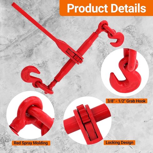 Heavy Duty Ratchet Chain Binders 2-Pack 9215 LBS Working Load Limit, 3/8" - 1/2" with G70 Hooks for Transport Chains, Tie-Down, Hauling in Kuwait