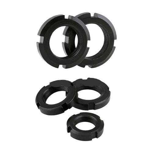 فتحة صامولة مستديرة مشقوقة 1 قطعة M10 M12 M14 M16 M18 M20-M60 خيط رفيع صامولة مستديرة مشقوقة صامولة تحتفظ بصامولة القلعة لتحمل الفولاذ الأسود المطلي بالزنك GB812(M18x1.5) in Kuwait