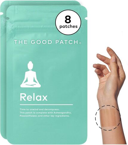 The Good Patch Relax Patches, Anxiety Relief, Natural Patch with Ashwagandha, Ginger Root, Plant Powered Wearable Wellness, Sustained Release (8 Total Patches) in Kuwait