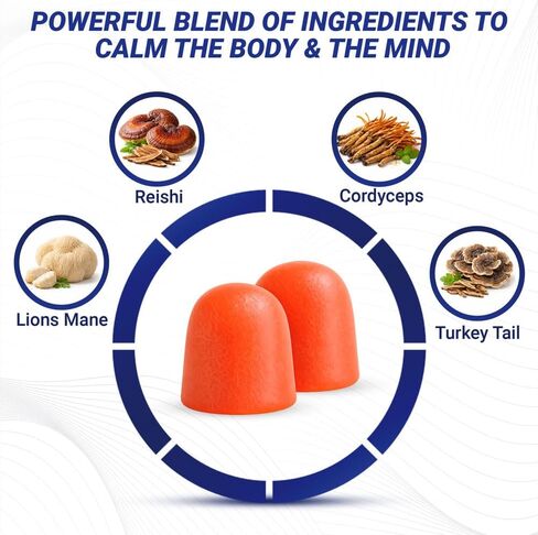 زينيوم - مركب الفطر 90 علكة تحتوي على 5000 مجم من عرف الأسود، و1000 مجم من الريشي والكورديسيبس والمزيد | التخفيف والتوتر والقلق والتهيج | تهدئة العقل والجسم | الايورفيدا | ملحق الإغاثة الطبيعية in Kuwait