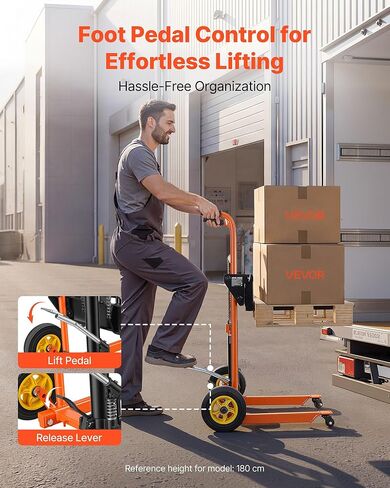 VEVOR Hydraulic Material Lift Winch Stacker, 450 lbs Load Capacity, 35.4'' Max Lifting Height, Pallet Truck Dolly with Fork Lift Table, Foldable & Portable Pallet Jack Table Cart, Orange & Black in Saudi Arabia