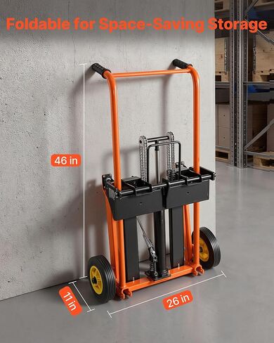 VEVOR Hydraulic Material Lift Winch Stacker, 450 lbs Load Capacity, 35.4'' Max Lifting Height, Pallet Truck Dolly with Fork Lift Table, Foldable & Portable Pallet Jack Table Cart, Orange & Black in Saudi Arabia