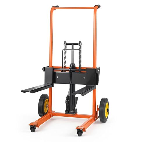 VEVOR Hydraulic Material Lift Winch Stacker, 450 lbs Load Capacity, 35.4'' Max Lifting Height, Pallet Truck Dolly with Fork Lift Table, Foldable & Portable Pallet Jack Table Cart, Orange & Black in Saudi Arabia