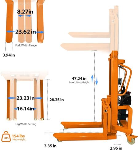 Electric Material Lift Pallet Stacker| 660lbs Capacity Forklift | 47.24" Max Remote Control Lift | Adjustable Forks&Base | Ideal for Warehouse, Garage, Logistics丨Battery Powered Forklift in Saudi Arabia
