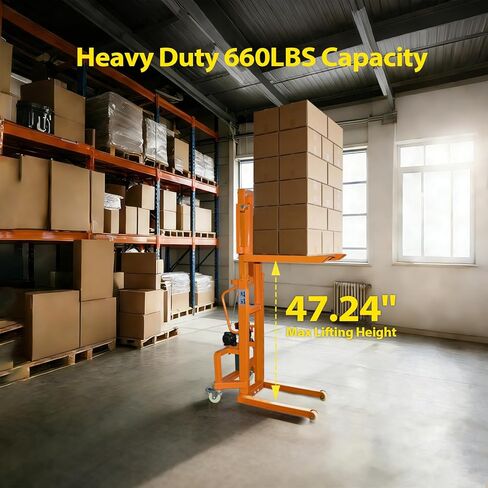 Electric Material Lift Pallet Stacker| 660lbs Capacity Forklift | 47.24" Max Remote Control Lift | Adjustable Forks&Base | Ideal for Warehouse, Garage, Logistics丨Battery Powered Forklift in Saudi Arabia