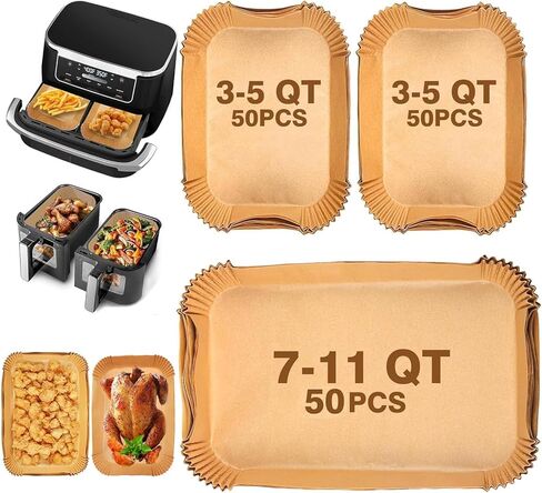 150Pcs Air Fryer Liners for Ninja Foodi DZ071 7-QT/11-QT & Instant 9-QT DualZone FlexBasket Unbleached Parchment Paper, Disposable, Non-Stick,Includes 100 Small + 50 Large Liners in Saudi Arabia