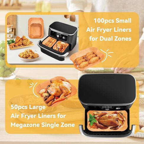 150Pcs Air Fryer Liners for Ninja Foodi DZ071 7-QT/11-QT & Instant 9-QT DualZone FlexBasket Unbleached Parchment Paper, Disposable, Non-Stick,Includes 100 Small + 50 Large Liners in Saudi Arabia