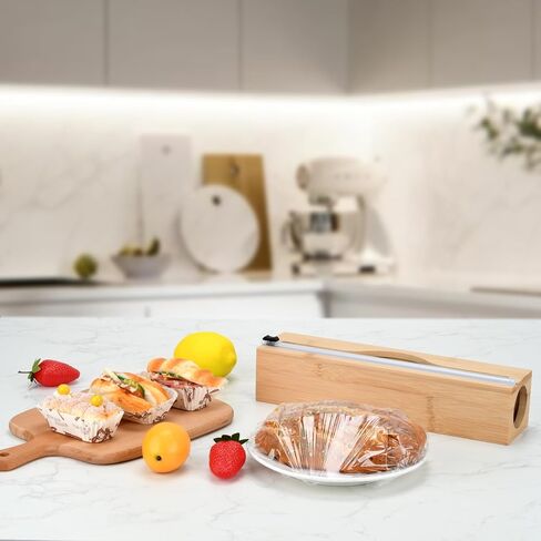 موزع أغلفة بلاستيكية مع قطاعة، غلاف لاصق مع قطاعة منزلق لحامل تنظيم تخزين المطبخ لفافة مقاس 12 بوصة in Kuwait