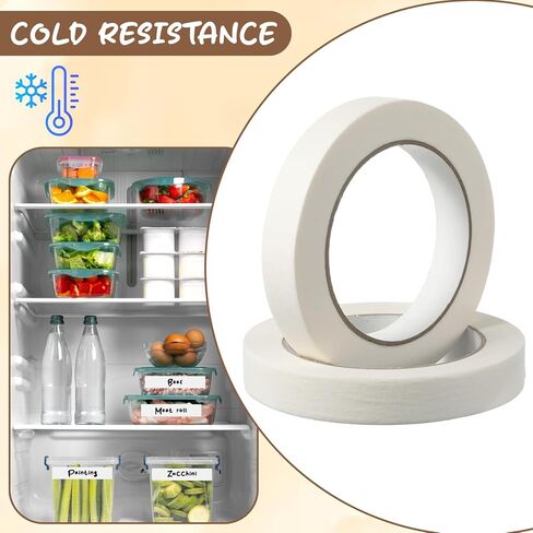2 Rolls Writable Freezer Tape, 55 Yards Removable Refrigerator Labels, Easy Tear Masking Tape, Low Temperature Resistant Residue Free for Kitchen Food Containers Dispenser (White) in Saudi Arabia