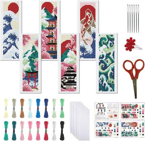 FREEBLOSS 6 Set Cross Stitch Bookmark Kits for Beginner Ocean Theme Stamped Cross Stitch Kit DIY Embroidery Bookmark Kit with Instructions 8'' x 2.4'' in Saudi Arabia