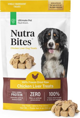 ULTIMATE PET NUTRITION Nutra Bites Freeze Dried Raw Single Ingredient Treats for Dogs, 4 Ounces, Bison Liver, Beef Liver, Chicken Liver (Chicken Liver) in Kuwait
