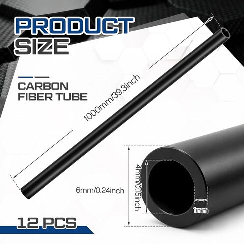 Pangda 12 Pcs Carbon Fiber Rod 6 x 4 x 1000mm Rod Black Round 6mm Hollow Matte Pole Tubing for Rc Airplane Repair DIY Craft Kite Model Remote-Controlled Airplanes Drones Project in Saudi Arabia