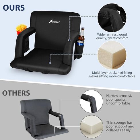 حقيبة ظهر واسعة من رومسوي مكونة من قطعتين مع مساند للذراعين، 6 زوايا قابلة للتعديل وخطافات مخفية، كرسي تبييض مع أشرطة ظهر مبطنة وجيوب متعددة للاستخدام في الهواء الطلق (21 بوصة) in Kuwait