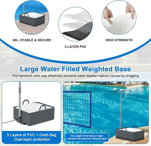 Pool Volleyball Net Set with High Brightness LED Solar Powered Lights, 15ft-32ft Adjustable Portable Volleyball Net with 40L Weighted Base for Inground Pools, 2 Ball & Pump for Family Fun, Party Games in Saudi Arabia