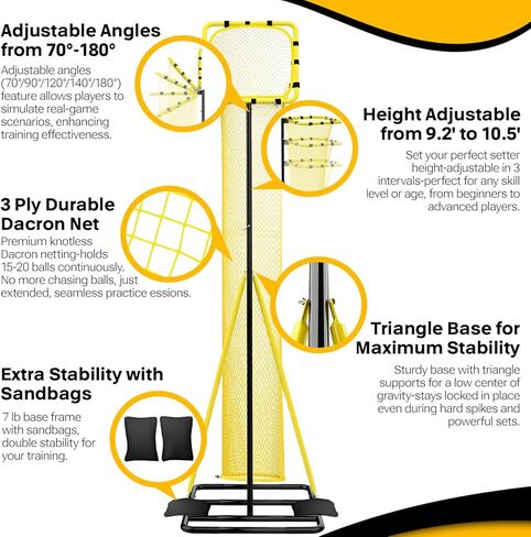 شبكة تدريب الكرة الطائرة القابلة للتعديل بطول 10.5 قدم من ديمبلز إكسيل مع 3 مستويات ارتفاع و5 زوايا إرجاع للكرة (70 درجة - 180 درجة)، تتضمن الكرة الطائرة ومضخة وحقيبة حمل وأكياس رمل للتمرين في الأماكن المغلقة/الخارجية in Kuwait
