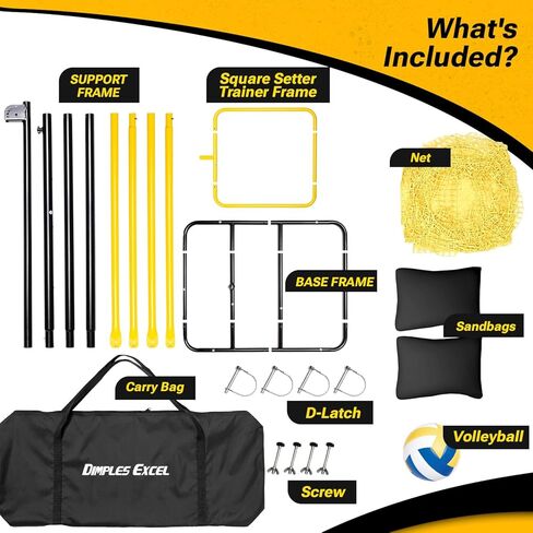 شبكة تدريب الكرة الطائرة القابلة للتعديل بطول 10.5 قدم من ديمبلز إكسيل مع 3 مستويات ارتفاع و5 زوايا إرجاع للكرة (70 درجة - 180 درجة)، تتضمن الكرة الطائرة ومضخة وحقيبة حمل وأكياس رمل للتمرين في الأماكن المغلقة/الخارجية in Kuwait