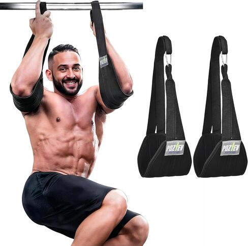 Hanging Ab Straps for Pull Up Bar – Heavy Duty Padded Arm Slings with 2 Steel Carabiners for Leg Raises, Core & Abdominal Workout Equipment – Adjustable Gym Ab Straps for Men and Women - Best for Home & Gym Fitness Training (Pair) in Kuwait