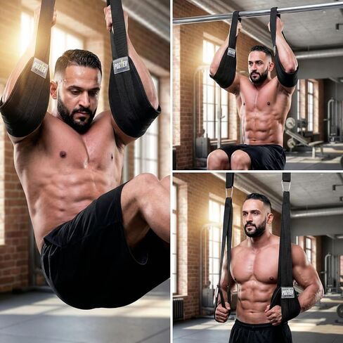 Hanging Ab Straps for Pull Up Bar – Heavy Duty Padded Arm Slings with 2 Steel Carabiners for Leg Raises, Core & Abdominal Workout Equipment – Adjustable Gym Ab Straps for Men and Women - Best for Home & Gym Fitness Training (Pair) in Kuwait