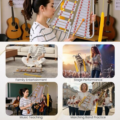 HONEY JOY 29 Notes Glockenspiel Percussion Kit, Aluminum Marching Xylophone w/Adjustable Handle, 2 Mallets, Belt Clip & Belt, Educational Musical Instrument for Adults, Beginners & Professionals in Saudi Arabia