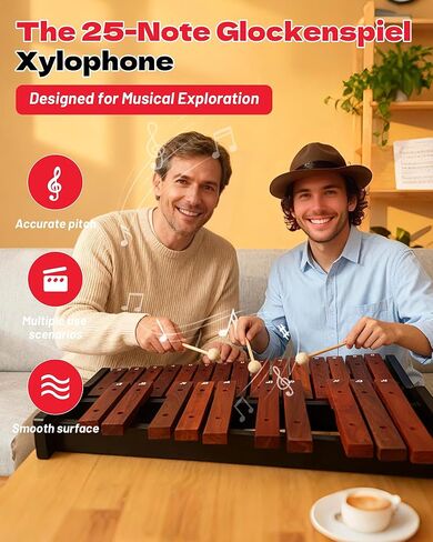 25-Note Portable Wooden Glockenspiel with & Xylophone Two Pairs of Mallets | Professional-Sounding Instrument for Beginners, Early Music Education, and Classroom Learning in Kuwait