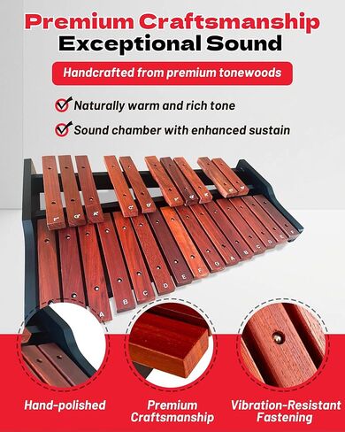 25-Note Portable Wooden Glockenspiel with & Xylophone Two Pairs of Mallets | Professional-Sounding Instrument for Beginners, Early Music Education, and Classroom Learning in Kuwait