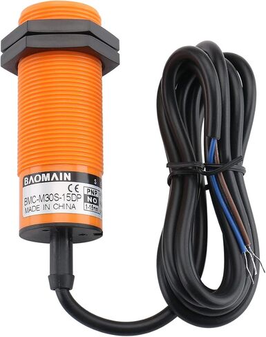 Baomain Capacitive Proximity Sensor, Cylindrical M30 Plastic, Sn 15 mm, 3-Wire PNP Output, VDC Input, NO Contacts, Cable 2 mm BMC-M30S-15DP in Kuwait
