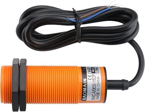 Baomain Capacitive Proximity Sensor, Cylindrical M30 Plastic, Sn 15 mm, 3-Wire PNP Output, VDC Input, NO Contacts, Cable 2 mm BMC-M30S-15DP in Kuwait