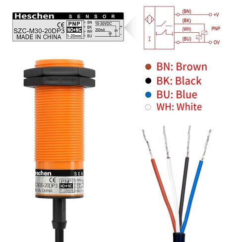 مفتاح مستشعر القرب بالسعة Heschen M30، SZC-M30-20DP3، مسافة الكشف 1-20 مم، 10-30VDC 200mA، مفتوح بشكل عادي + مغلق بشكل عادي (NO+NC)، 4 أسلاك in Saudi Arabia