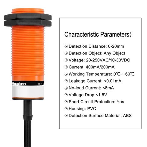 مفتاح مستشعر القرب بالسعة Heschen M30، SZC-M30-20DP3، مسافة الكشف 1-20 مم، 10-30VDC 200mA، مفتوح بشكل عادي + مغلق بشكل عادي (NO+NC)، 4 أسلاك in Saudi Arabia