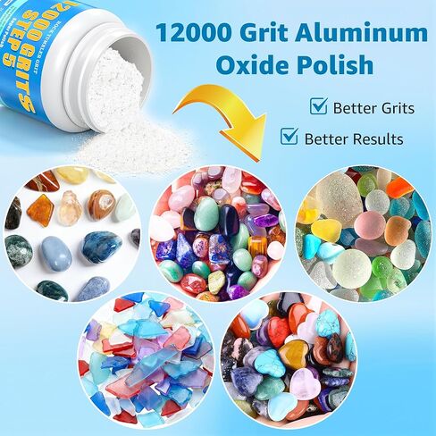 Rock Tumbler Polish – 12000 Grit Aluminum Oxide for Final Finish, Step 5 Advanced Polishing Grit for Higher Gloss, Rocks, Gems, Glass & Jewelry Making, Ultra-Fine Polish Refill, 1 lb in Kuwait