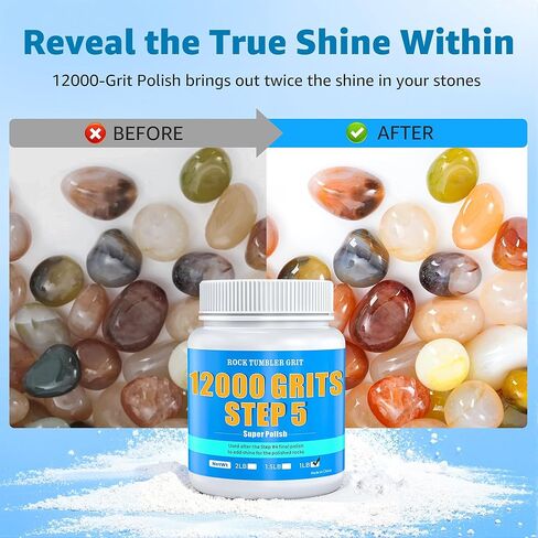 Rock Tumbler Polish – 12000 Grit Aluminum Oxide for Final Finish, Step 5 Advanced Polishing Grit for Higher Gloss, Rocks, Gems, Glass & Jewelry Making, Ultra-Fine Polish Refill, 1 lb in Kuwait